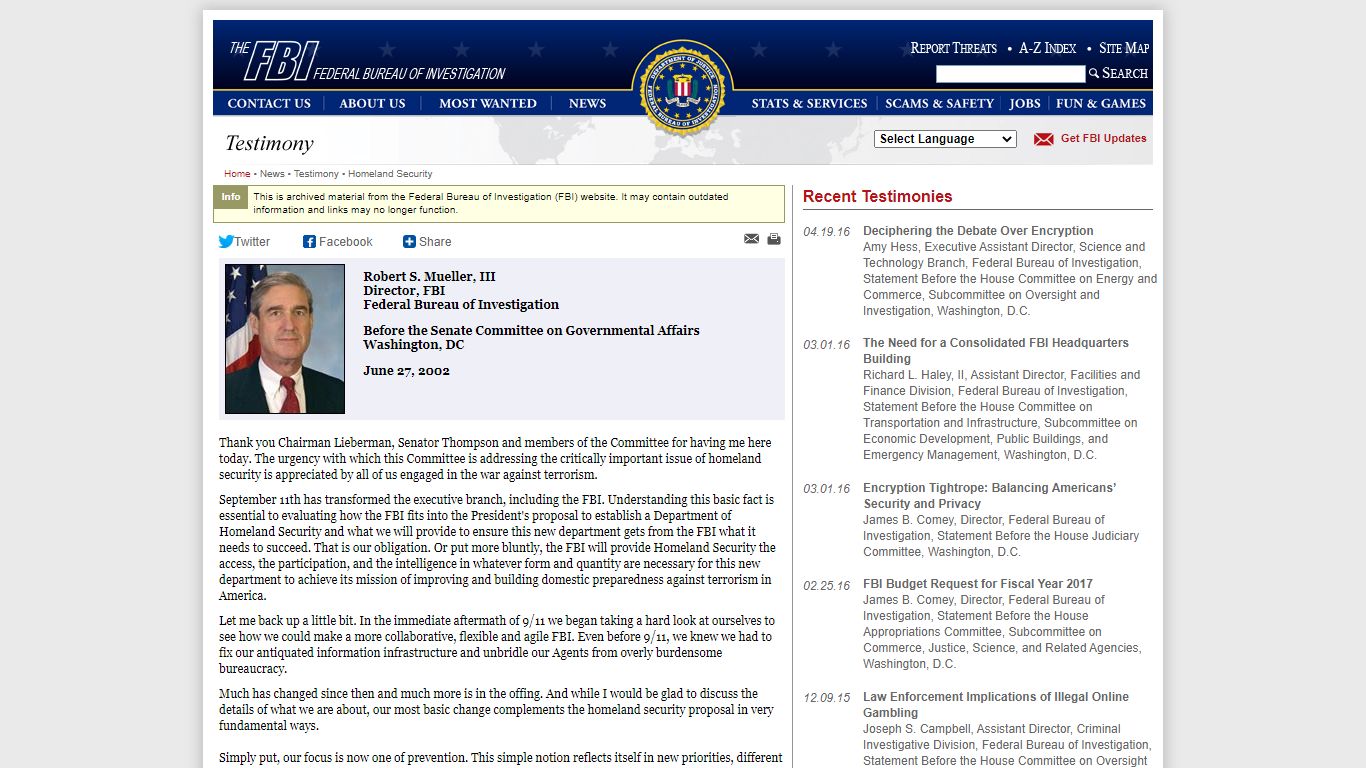 FBI — Homeland Security